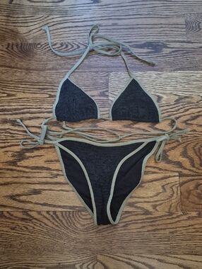 Ritchie Swimwear Olive-Trim Black Triangle Bikini Set - Women Swim